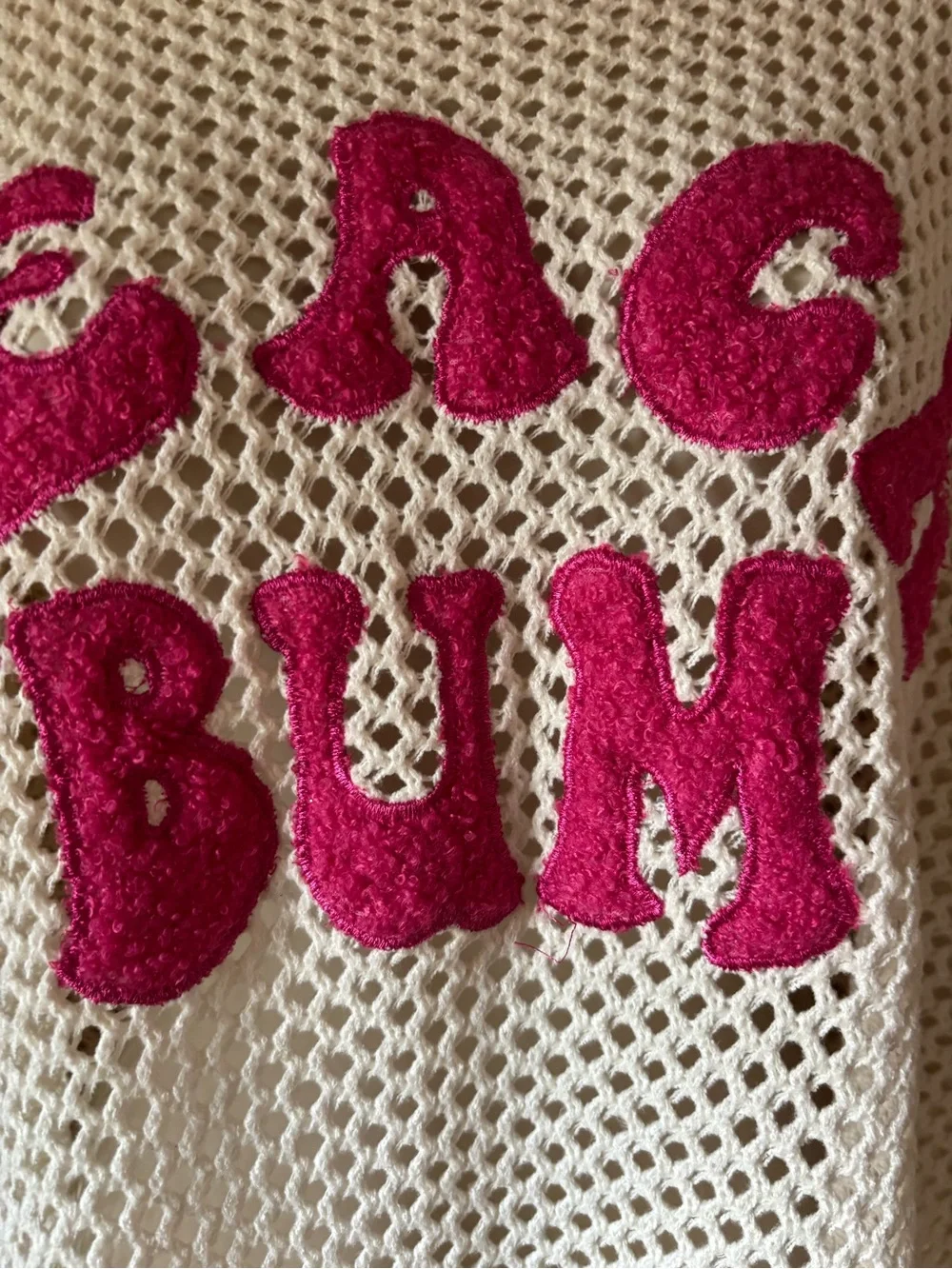 BiBi Cream Open Crochet Long Sleeve Swimsuit Coverup Hot Pink Beach Bum Size L